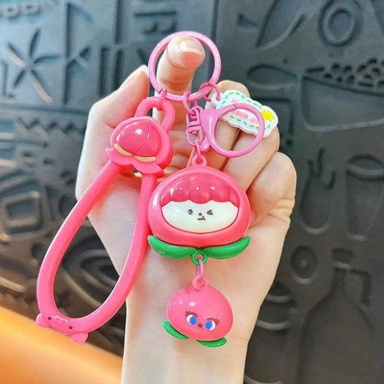 Cute Peach Fruit Girl Keychain Pendant