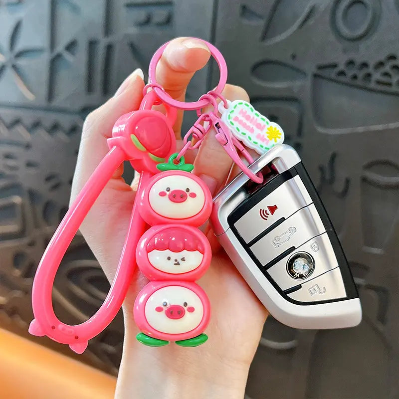 Cute Peach Fruit Girl Keychain Pendant