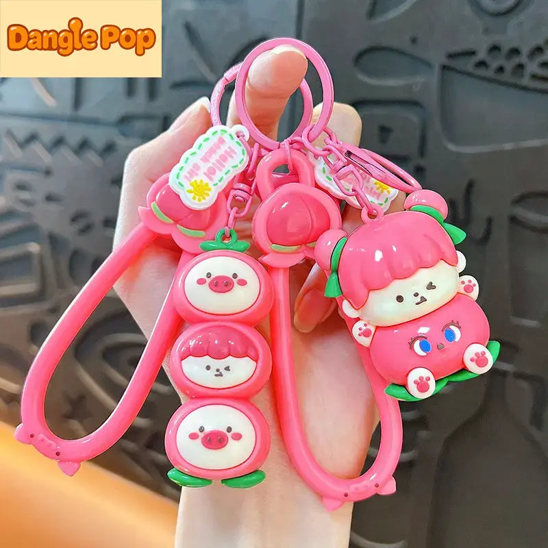 Cute Peach Fruit Girl Keychain Pendant