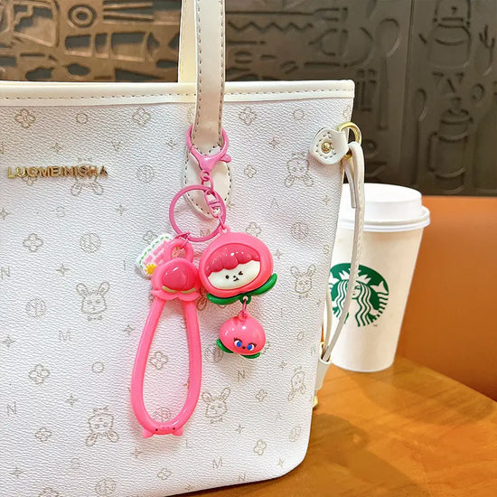 Cute Peach Fruit Girl Keychain Pendant