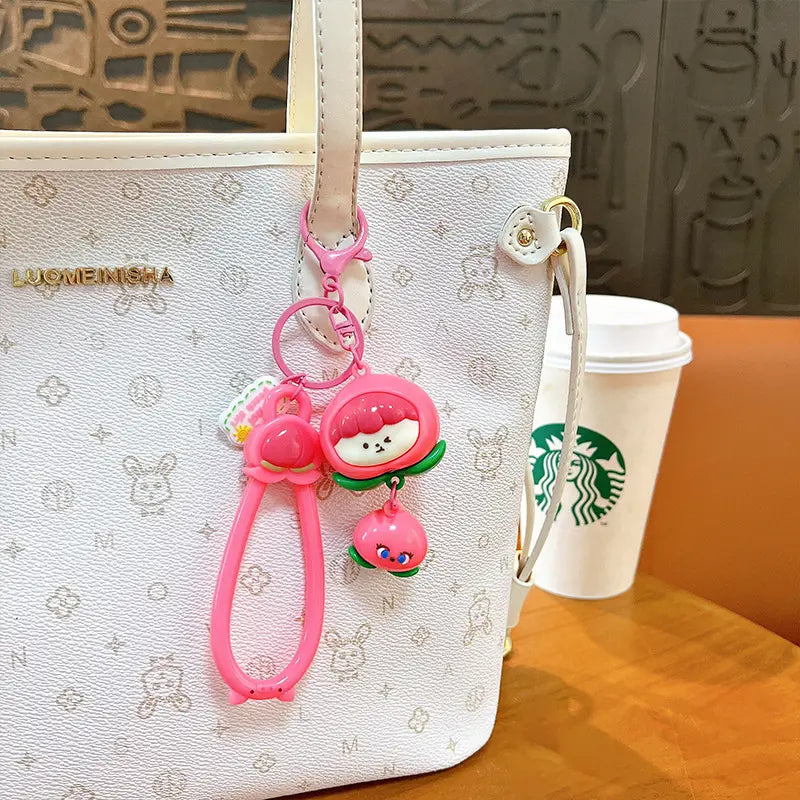 Cute Peach Fruit Girl Keychain Pendant